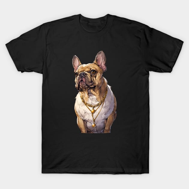 Red Pied color with gold chain French Bulldog T-Shirt by CandyApparel